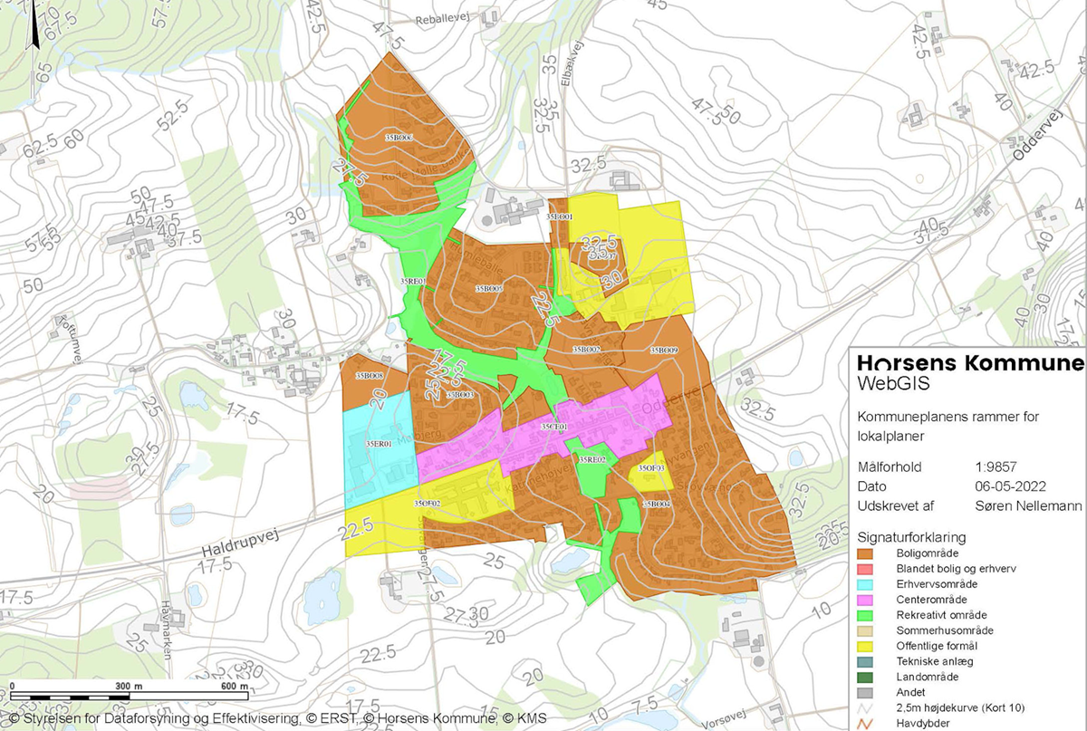 Kort med kommuneplanens rammer for Søvind